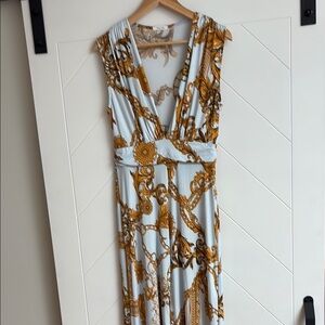 Vintage Yellow and White Plunge Neck Sleeveless Pantsuit​